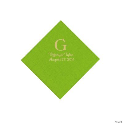 Personalized Gold Monogram Beverage Napkins - Lime Green