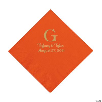 Personalized Gold Monogram Luncheon Napkins - Orange