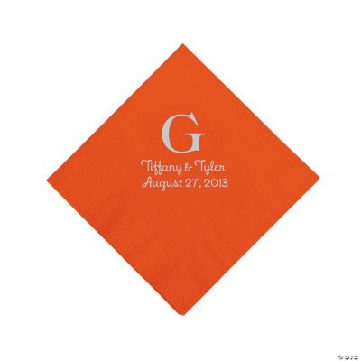 Personalized Silver Monogram Luncheon Napkins - Orange