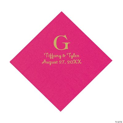 Personalized Gold Monogram Luncheon Napkins - Hot Pink