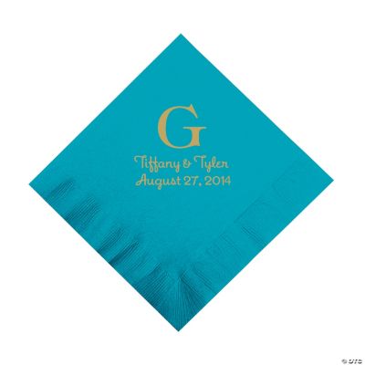 Personalized Gold Monogram Luncheon Napkins - Turquoise