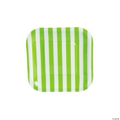 Lime Green Striped Square Dessert Plates