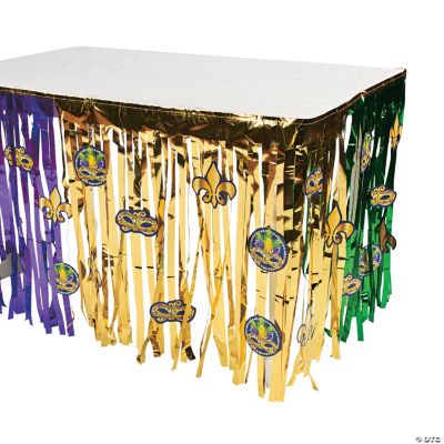 Mardi Gras Fringe Table Skirt With Cutouts