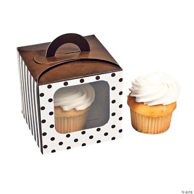 Chocolate Brown Polka Dot Cupcake Boxes With Handle