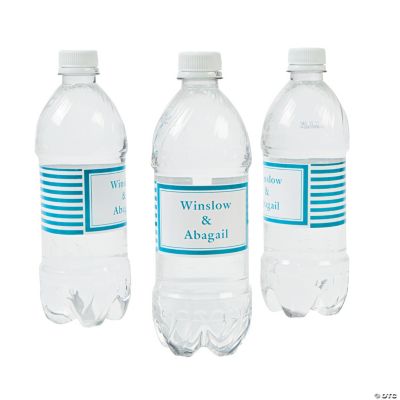 Personalized Turquoise Striped Water Bottle Labels