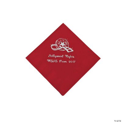 Personalized Movie Night Red Beverage Napkins