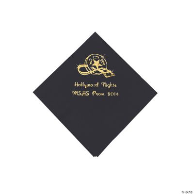 Personalized Movie Night Black Beverage Napkins