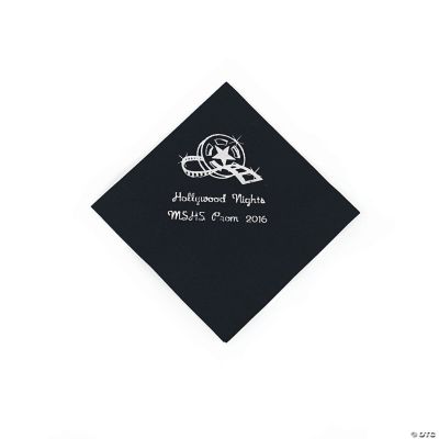Personalized Movie Night Black Beverage Napkins