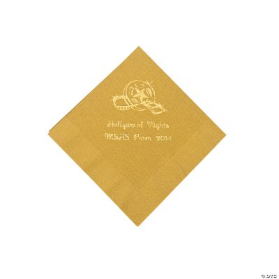 Personalized Movie Night Gold Beverage Napkins