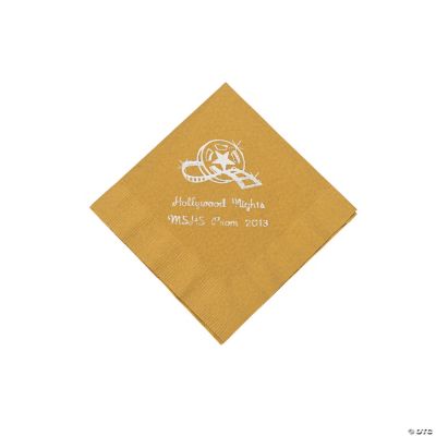 Personalized Movie Night Gold Beverage Napkins