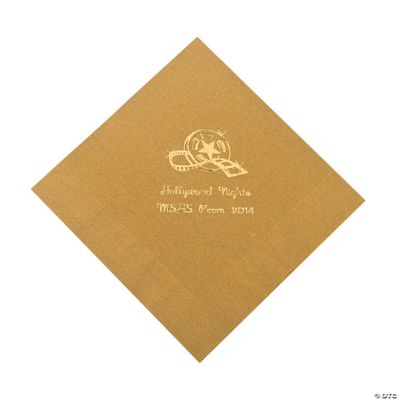 Personalized Movie Night Gold Lunch Napkins