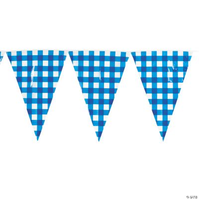 Large Blue Gingham Pennant Banner