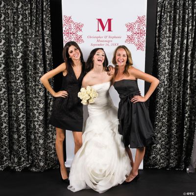 Personalized Red Monogram Photo Backdrop Banner