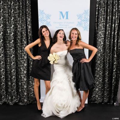 Personalized Light Blue Monogram Photo Backdrop Banner