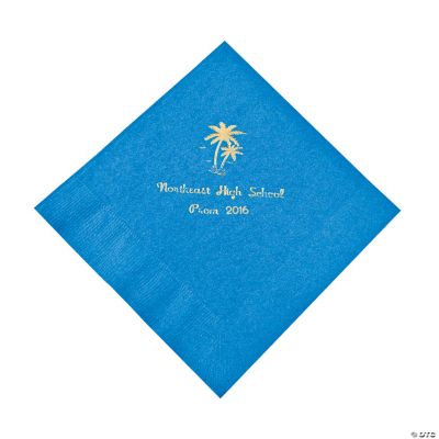 Personalized Palm Tree Blue Beverage Napkins