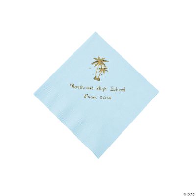 Personalized Palm Tree Light Blue Beverage Napkins