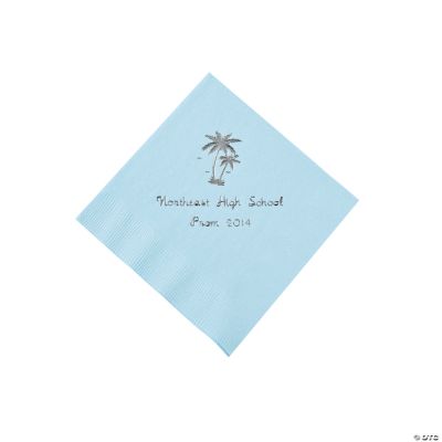 Personalized Palm Tree Light Blue Beverage Napkins
