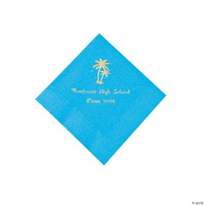Personalized Palm Tree Turquoise Beverage Napkins