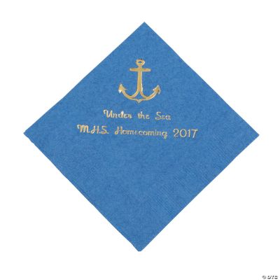 Personalized Anchor Blue Beverage Napkin