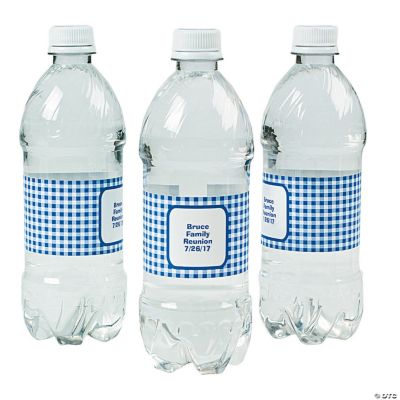 Personalized Blue Gingham Water Bottle Labels