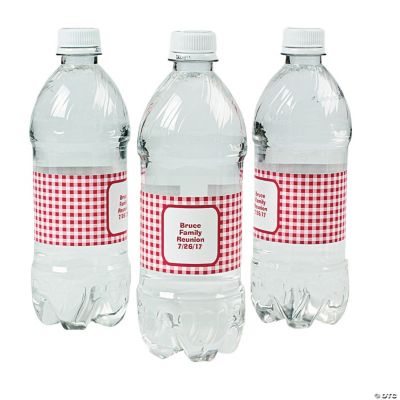 Personalized Red Gingham Water Bottle Labels