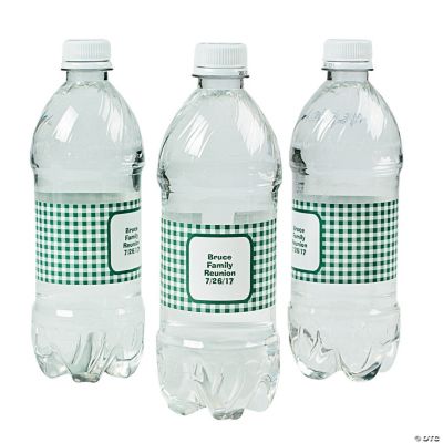 Personalized Green Gingham Water Bottle Labels