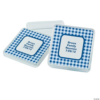 Personalized Blue Gingham Square Favor Containers