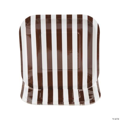 Chocolate Brown Striped Square Dessert Plates