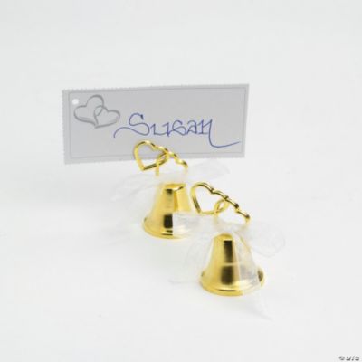 Goldtone Wedding Two Hearts Bell Place Card Holders