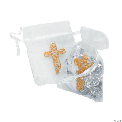 White Organza Bags With Cross