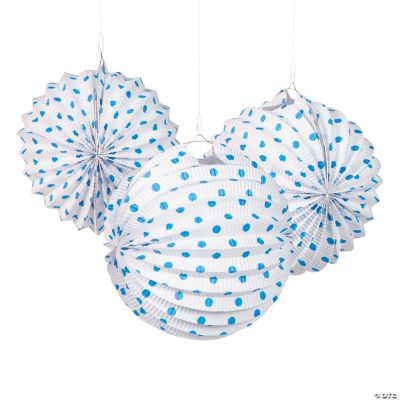 White & Blue Polka Dot Paper Lanterns