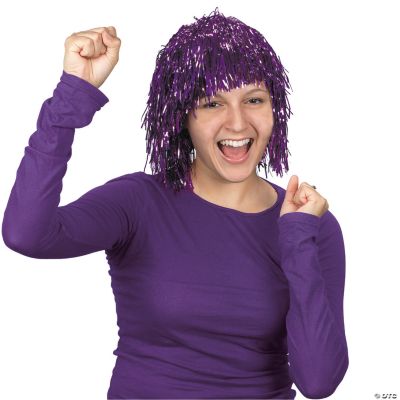 Purple Pom-Pom Tinsel Wig