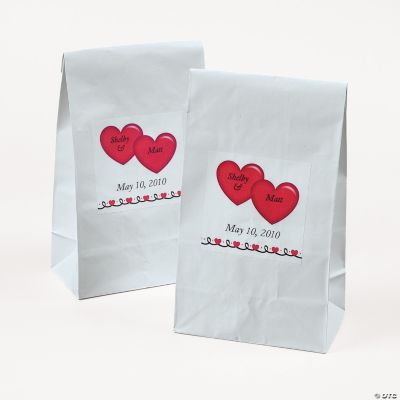 Personalized Two Red Hearts White Favor Bags
