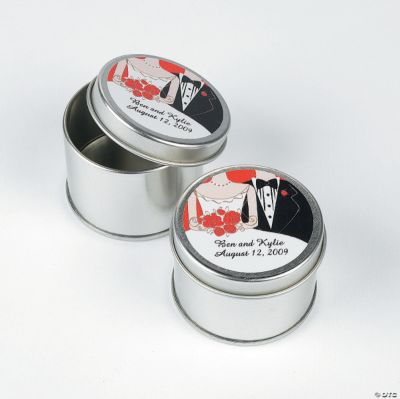 Personalized Bride & Groom Silvertone Tins