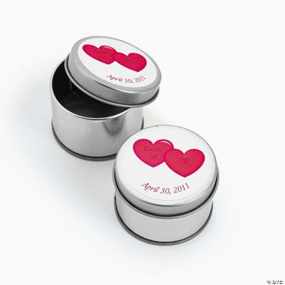 Personalized Two Red Hearts Silvertone Tins