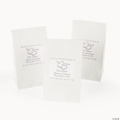 Personalized White "Two Hearts" Favor Bags