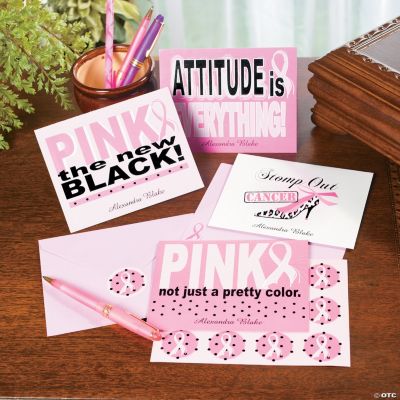 12 Personalized Pink Ribbon Notecards