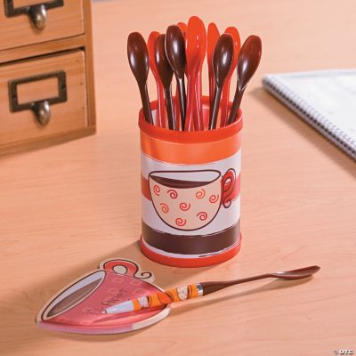 Coffee Cup Pen Holder With Spoon-Shaped Pens