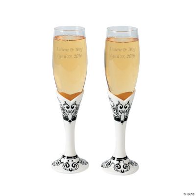 Personalized Black & White Wedding Flutes