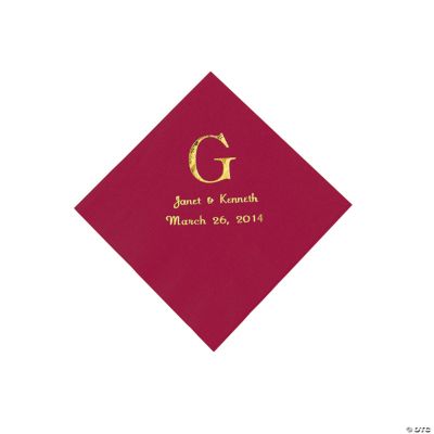 Personalized Wedding Monogram Beverage Napkins - Burgundy
