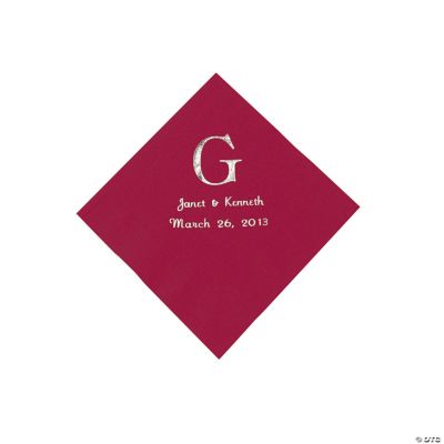 Personalized Wedding Monogram Beverage Napkins - Burgundy