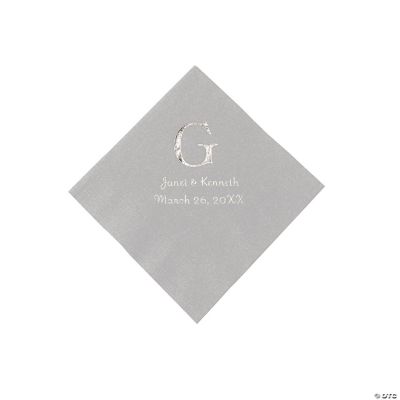 Personalized Wedding Monogram Beverage Napkins - Silver