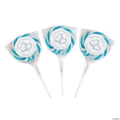 Personalized Two Hearts Swirl Pops - Light Blue