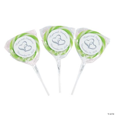 Personalized Two Hearts Swirl Pops - Light Green