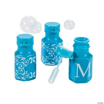 Light Blue Personalized Monogram Wedding Mini Bubble Bottles