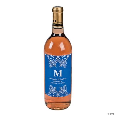 Blue Personalized Monogram Wine Bottle Labels
