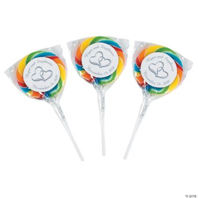 Personalized Two Hearts Swirl Pops - Rainbow