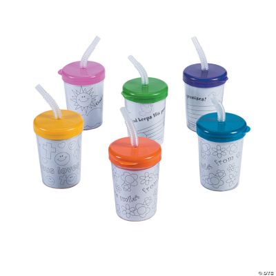Color Your Own Religious Cups With Lids & Straws