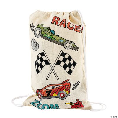Canvas Color Your Own Race Car Drawstring Backpacks