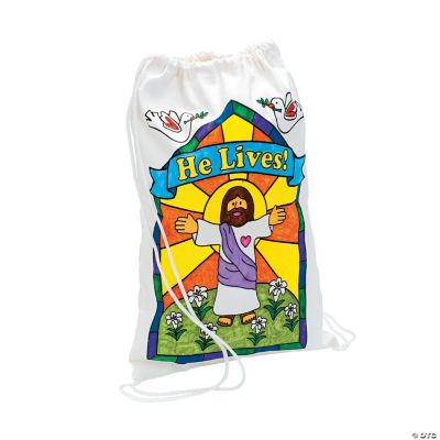 Color Your Own “He Lives” Drawstring Backpacks